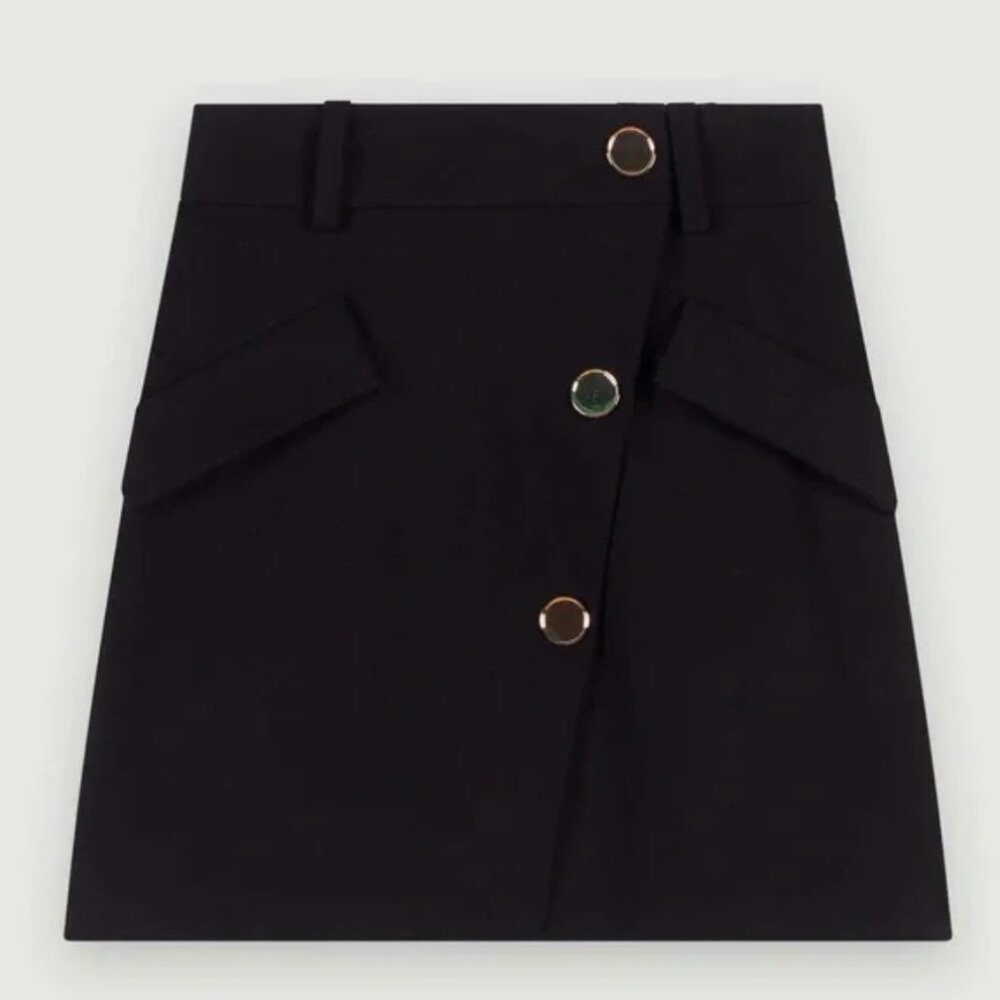 Maje Jana Black Skirt with Gold Buttons